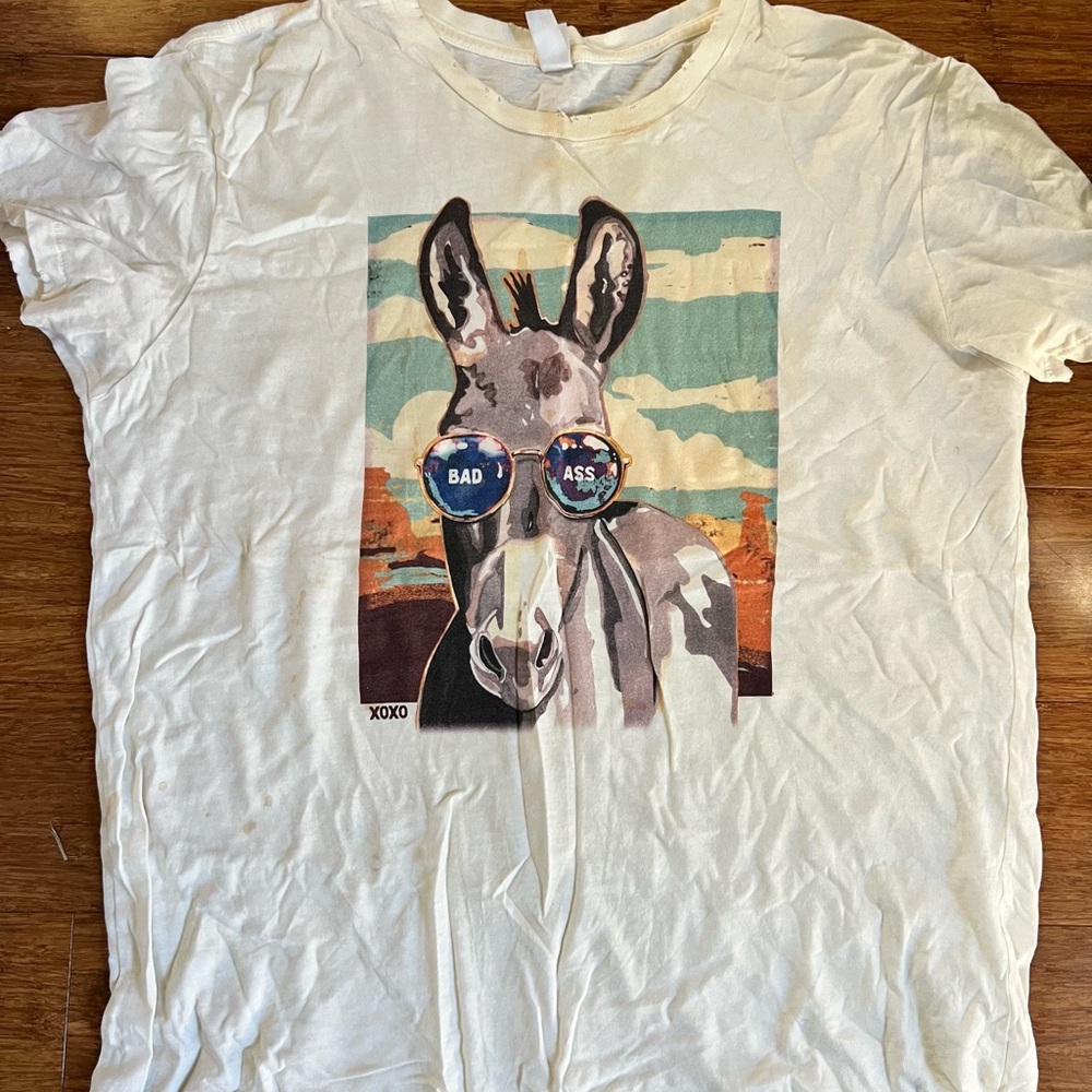 White Graphic T-Shirt with Donkey Print